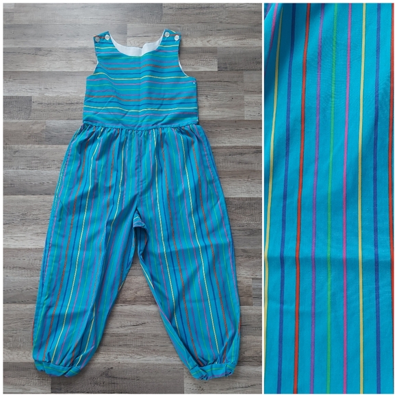 Vintage 80s 90s Striped Romper Medium - Picture 1 of 10